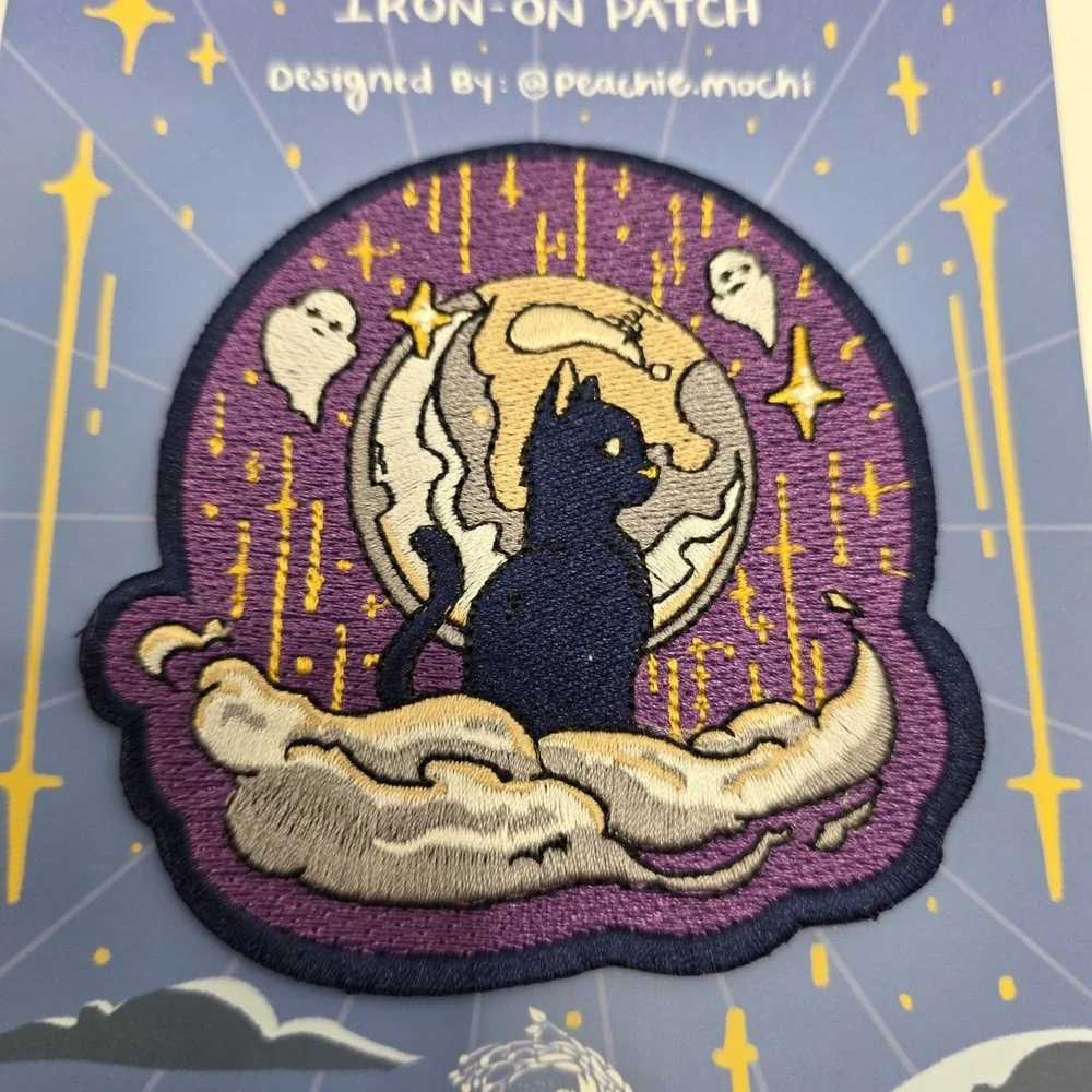 FairyLoot Darker By Four Black Cat Moon Patch Witchy Celestial Iron-On‎